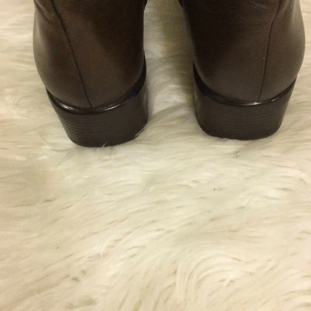 Studio Works Brown Leather Braydon Side Zip Ankle Boots Size 6.5